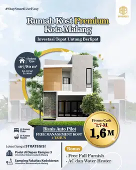Rumah Kos Premium 10 KT & 10 KM Depan Kampus UMM Kota Malang