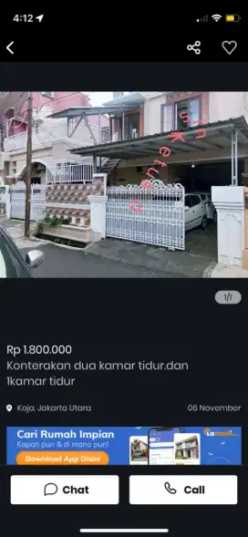Konterakan  1 kamar tidur. Lantantai 1