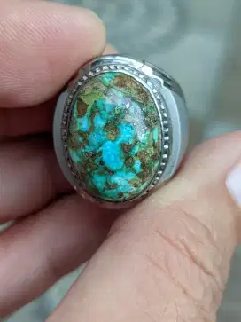 Batu pirus Persia urat emas ring monel 22*16*8 mm