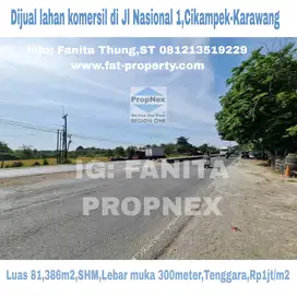 Dijual lahan komersil di Jl Raya Nasional 1,Kaliasin,Cikampek-Karawang