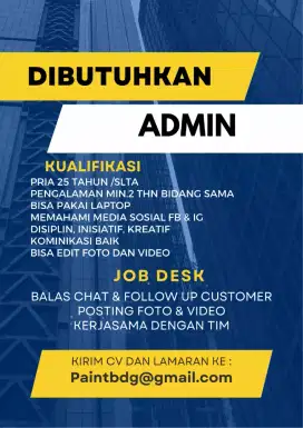 Lowongan kerja Admin