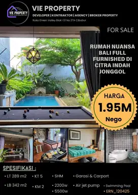 Jual Rumah Bali Style Di Lengkapi Pool. Citra Indah .
