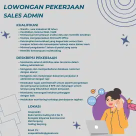 Lowongan Kerja Sales Admin