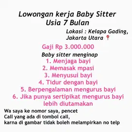 Lowongan BabySitter art suster bayi asisten rumah tanggan