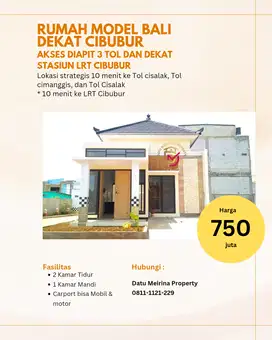 Rumah Siap huni cuma 10 menit ke LRT Cibubur lokasi pinggir jalan raya
