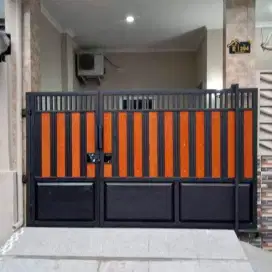 Pagar gerbang minimalis mewah motif kayu woplng