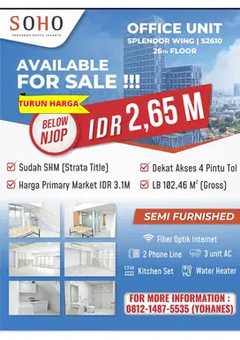 Soho Pancoran 102mtr Office Space Tebet Semi Furnished
