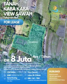 Disewakan Tanah dengan View Sawah yang indah