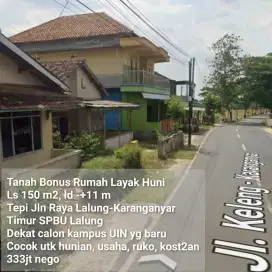 Tanah Tepi Jln Raya Bonus Bangunan