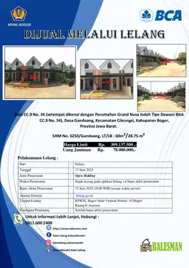 DIJUAL RUMAH MELALUI LELANG WILAYAH BOGOR