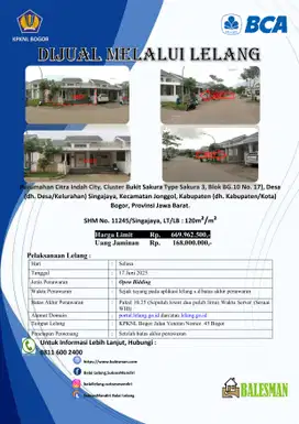 DIJUAL RUMAH MELALUI LELANG WILAYAH BOGOR