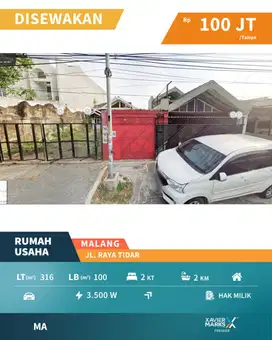 Disewakan Rumah Usaha Super Strategis di Raya Tidar Kota Malang