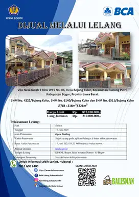 DIJUAL RUMAH MELALUI LELANG WILAYAH BOGOR
