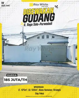 Disewakan Gudang Siap Pakai Kawasan Industri Dekat Tol Gondangrejo
