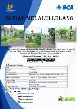 DIJUAL RUMAH MELALUI LELANG WILAYAH BOGOR