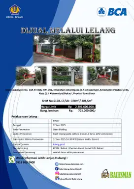 DIJUAL RUMAH MELALUI LELANG WILAYAH BEKASI