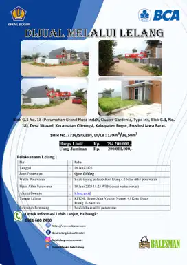 DIJUAL RUMAH MELALUI LELANG WILAYAH BOGOR