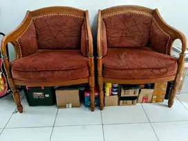 Kursi sofa kayu jati 4 pcs + meja kaca kayu jati