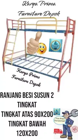 Ranjang Besi Susun 2 tingkat 1.750.00 ukuran atas 90x200 bawah 120x200