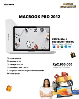 Fullset Macbook Pro 2012 RAM 4/500GB Intel Core i5