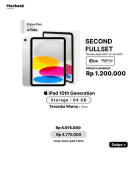 Second Fullset iPad 10th Generation 64 GB Resmi Ibox