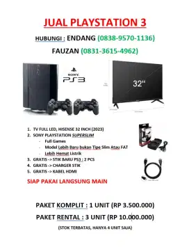 PLAYSTATION 3 SUPERSLIM, PAKET LENGKAP TV FULL LED 32 INCH