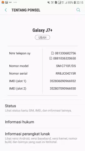 Samsung j7+ ram 4/32gb, lengkap dosbook