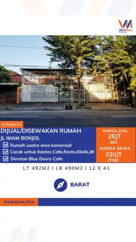 Rumah Usaha Jl Imam Bonjol Surabaya, Komersial Area – Jual/Sewa