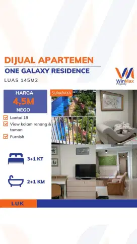 Apartemen One Galaxy 145 m² Lantai 19 – Fully Furnished, Rp 4,5 M Nego