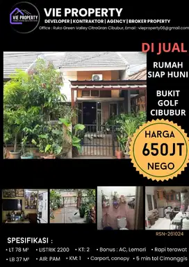 DIJUAL MURAH RUMAH CIBUBUR RAPI SIAP HUNI DI BUKIT GOLF