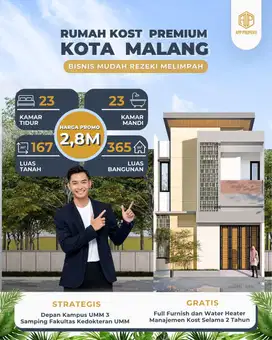 Dijual Kost Premium Kota Malang 23 Kamar Tidur Depan Kampus UMM