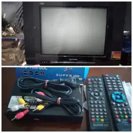 Jual tv tabung layar datar 21 inch dan set top box stb super hd