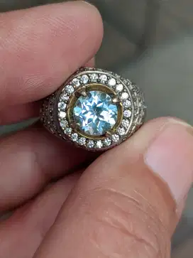Batu blue topaz Swiss 2.19 crat ring perak memo MGL top kristal mulus