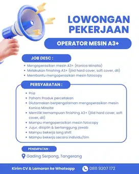 Operator Mesin & Finishing A3+