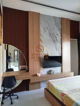 backdrop tv plus meja rias minimalis