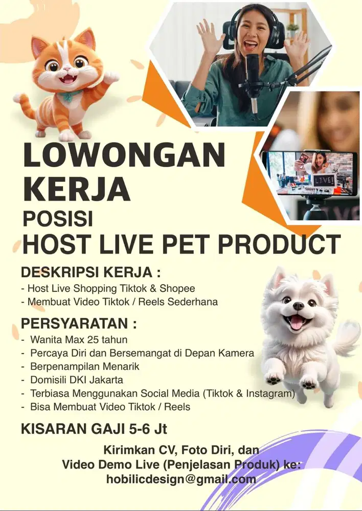 Lowongan Kerja Host Live - Pet Product - Hobilic Official