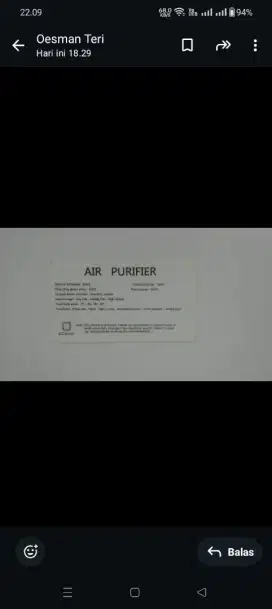 AIR PURIFIER pendingin ruangan