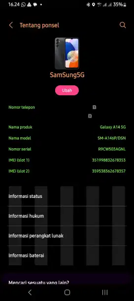 Jual cepat samsung A14 5G no nego