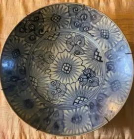 PIRING PORSELEN KUNO ANTIK UKURAN 25 CM DINASTI QING BARANG ASLI MULUS