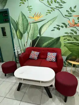 Sofa meja stool set warna merah