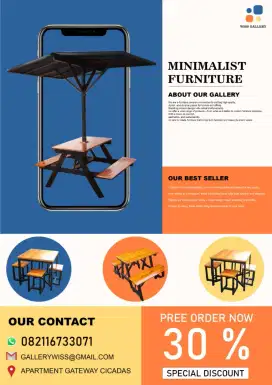 Meja kayu jati minimalist satu set
