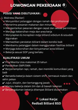 DIBUTUHKAN SERVER/RACKER DI TEMPAT BILLIARD