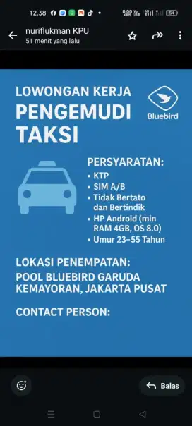 Driver Taksi Blue bird