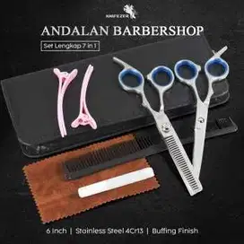 Set Gunting Rambut Salon 7in1 Buffing Stainlees Steel 4Cr13