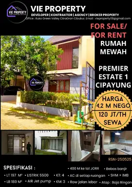 DIJUAL RUMAH RAPI RENOV MURAH DI PREMIER ESTATE BAMBU APUS JAKTIM