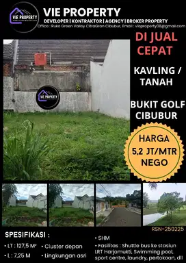 TURUN HARGA , KAVLING SIAP BANGUN  DI BUKIT GOLF CIBUBUR