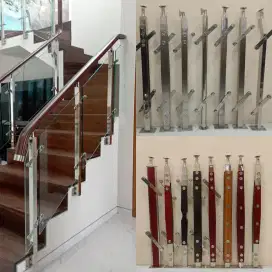 Tiang tangga stenlis tiang railing kaca pegangan tangga pvc