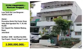 DIJUAL RUMAH 3 LANTAI – CLUSTER PRESTISIUS SENTUL CITY