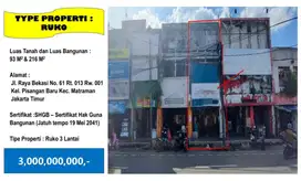 Dijual Ruko 3 Lantai Siap Pakai - Matraman Jakarta Timur
