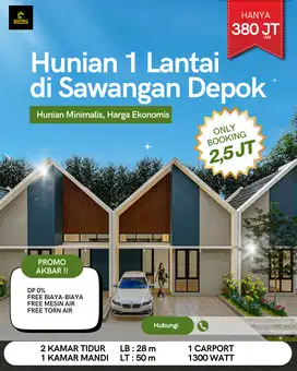 Rumah 1 Lantai hanya 380 Jutaan di Sawangan Depok